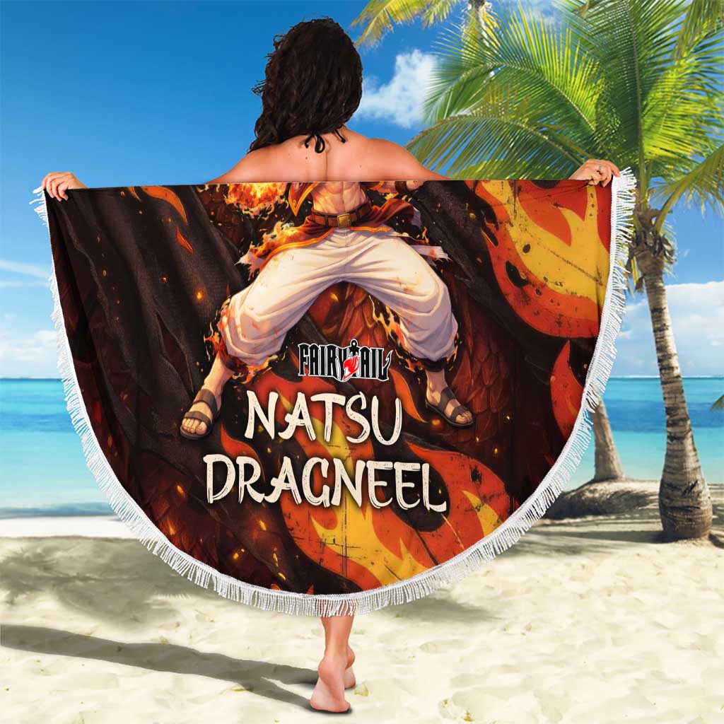 Natsu Dragneel Fairy Tail Beach Blanket Flame Magic Anime Style with Dragon Emblem and Fire Seal