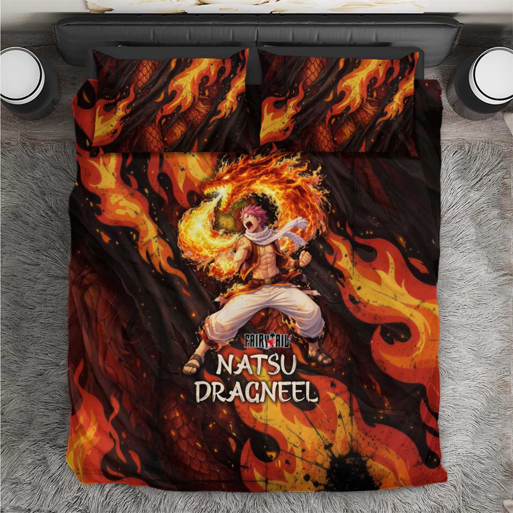 Natsu Dragneel Fairy Tail Bedding Set Flame Magic Anime Style with Dragon Emblem and Fire Seal