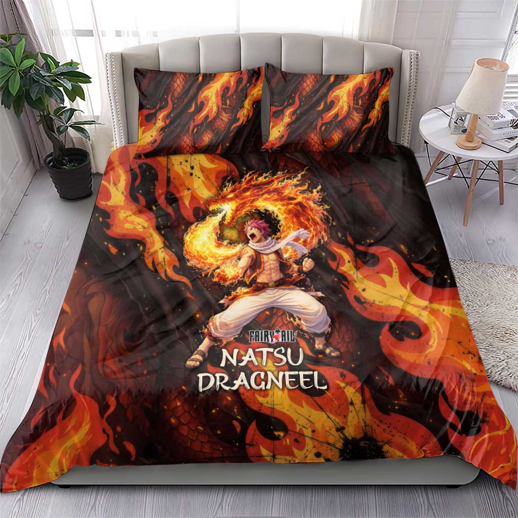 Natsu Dragneel Fairy Tail Bedding Set Flame Magic Anime Style with Dragon Emblem and Fire Seal