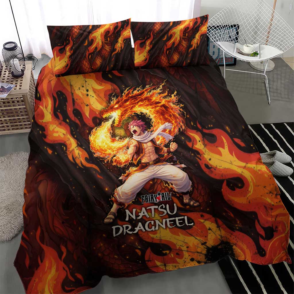 Natsu Dragneel Fairy Tail Bedding Set Flame Magic Anime Style with Dragon Emblem and Fire Seal