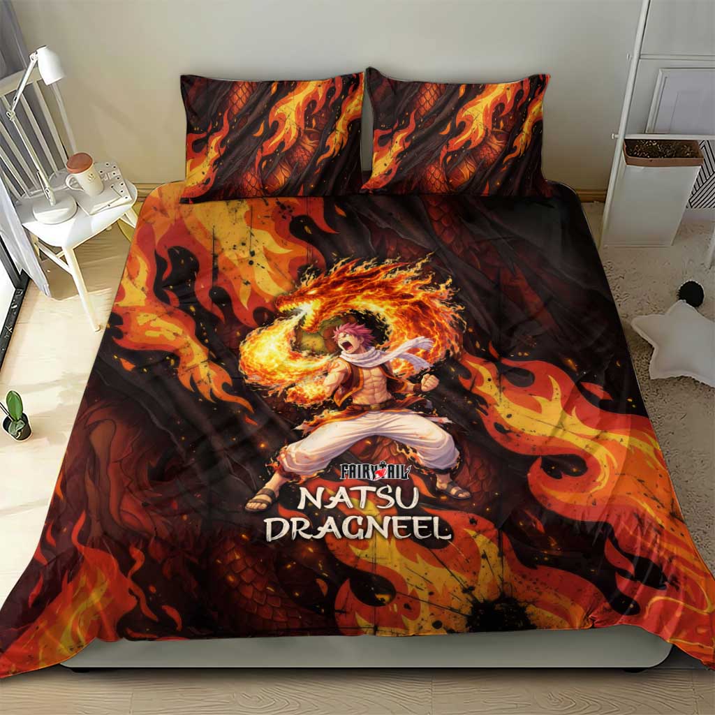Natsu Dragneel Fairy Tail Bedding Set Flame Magic Anime Style with Dragon Emblem and Fire Seal
