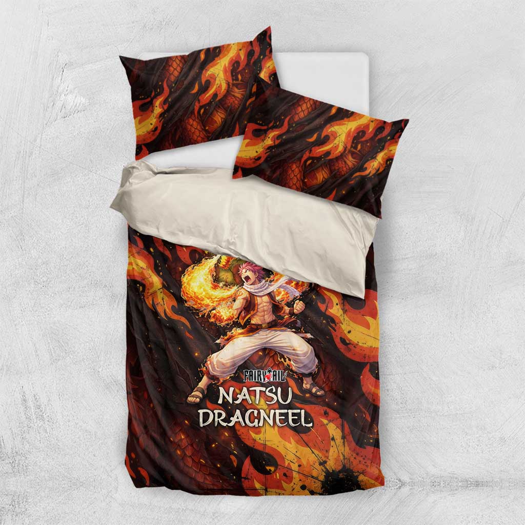 Natsu Dragneel Fairy Tail Bedding Set Flame Magic Anime Style with Dragon Emblem and Fire Seal