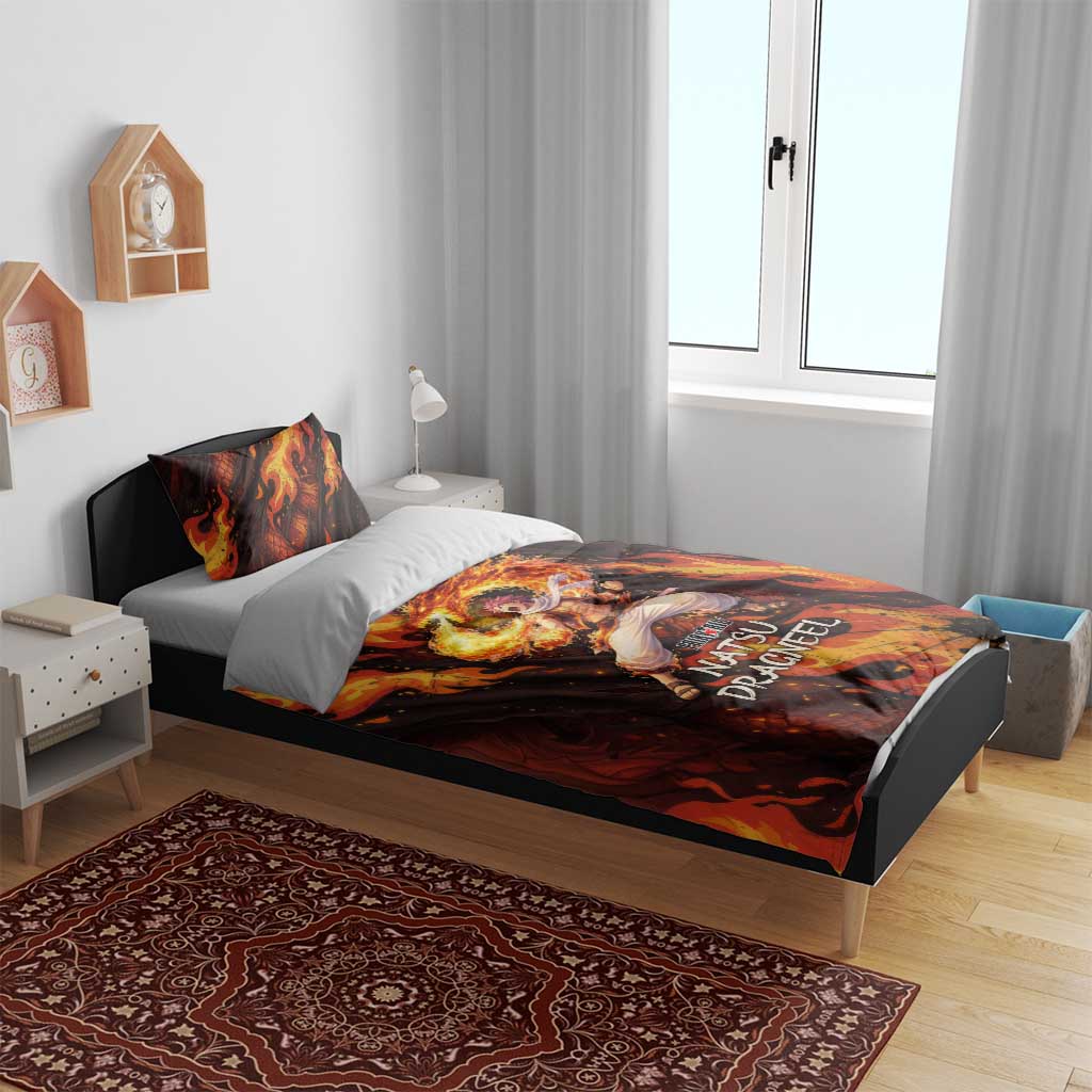 Natsu Dragneel Fairy Tail Bedding Set Flame Magic Anime Style with Dragon Emblem and Fire Seal