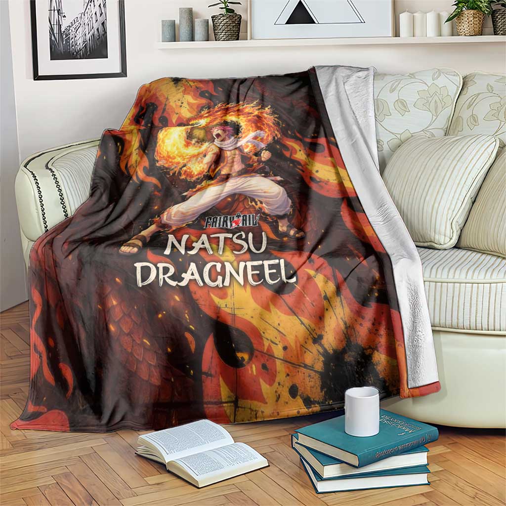Natsu Dragneel Fairy Tail Blanket Flame Magic Anime Style with Dragon Emblem and Fire Seal