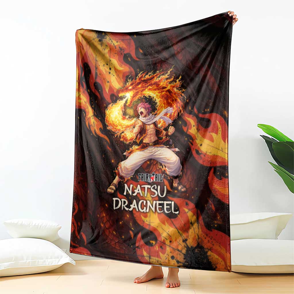 Natsu Dragneel Fairy Tail Blanket Flame Magic Anime Style with Dragon Emblem and Fire Seal
