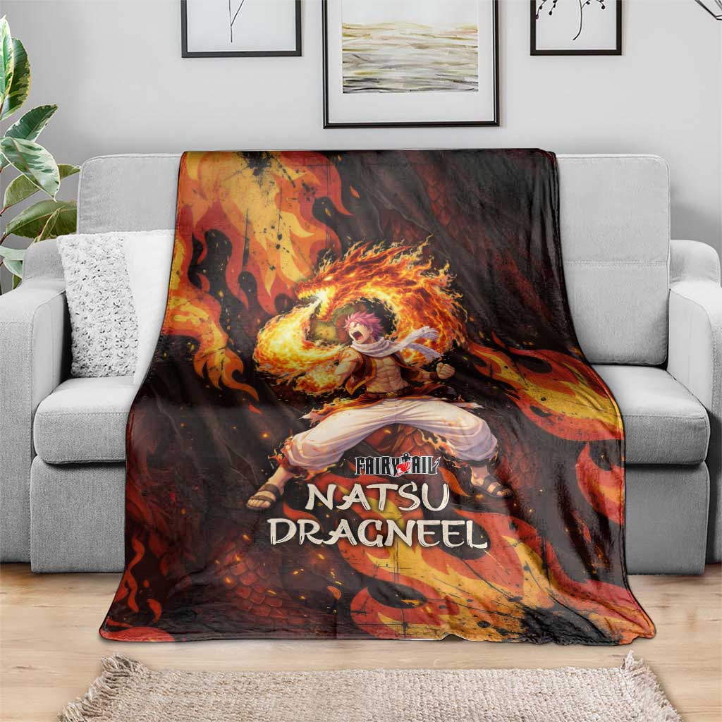 Natsu Dragneel Fairy Tail Blanket Flame Magic Anime Style with Dragon Emblem and Fire Seal