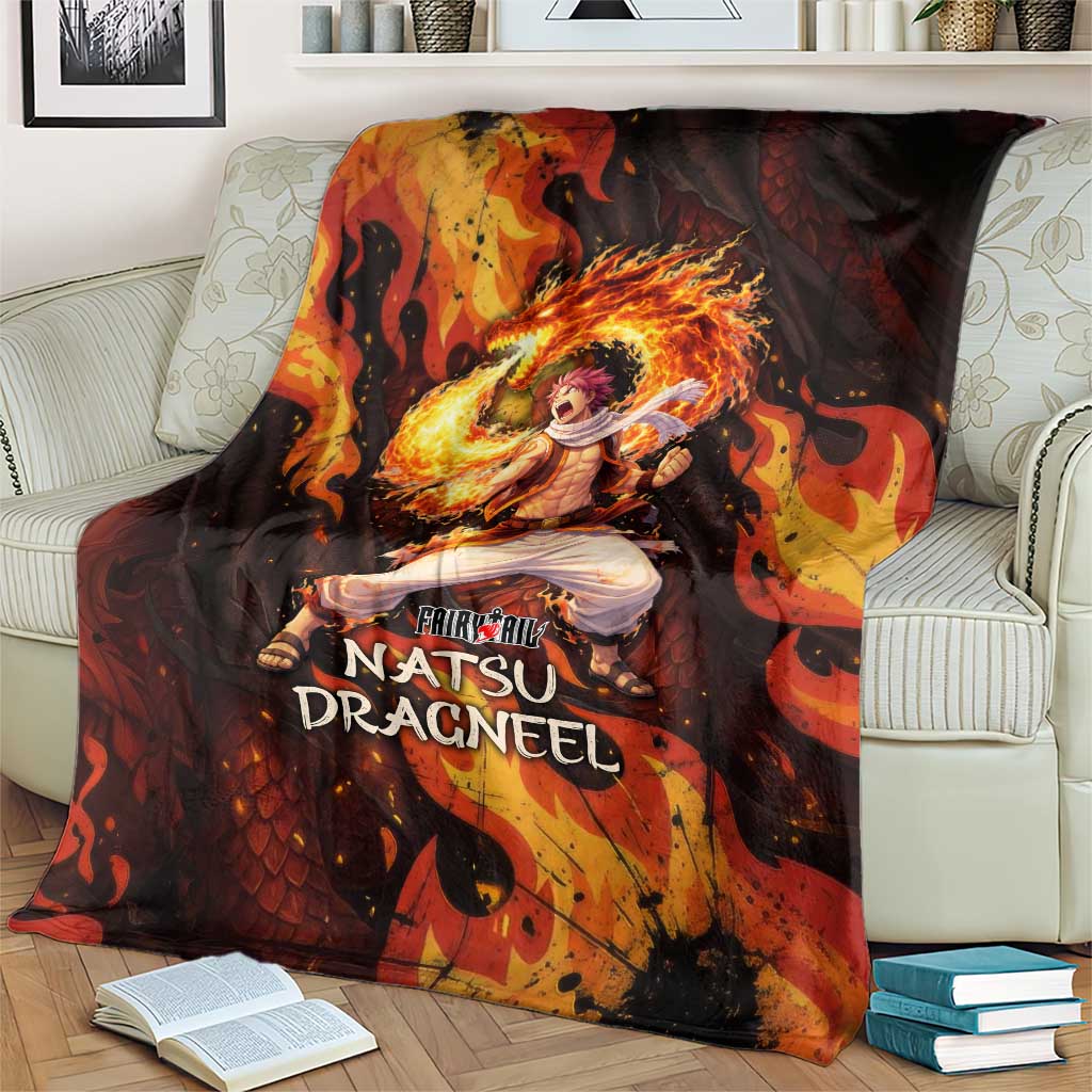 Natsu Dragneel Fairy Tail Blanket Flame Magic Anime Style with Dragon Emblem and Fire Seal