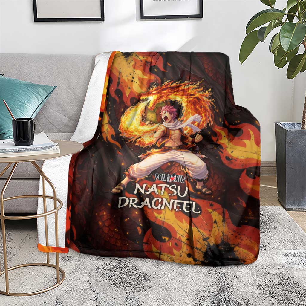 Natsu Dragneel Fairy Tail Blanket Flame Magic Anime Style with Dragon Emblem and Fire Seal