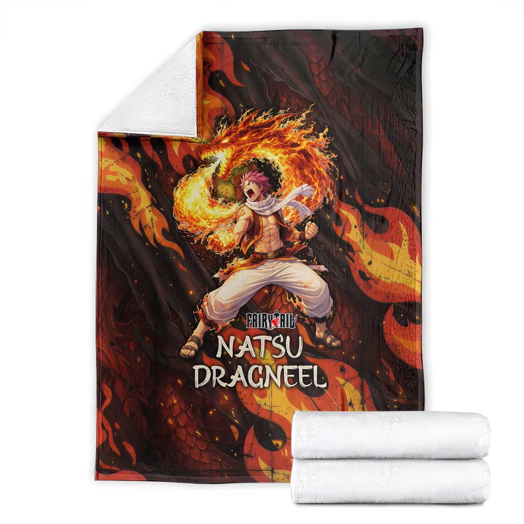 Natsu Dragneel Fairy Tail Blanket Flame Magic Anime Style with Dragon Emblem and Fire Seal