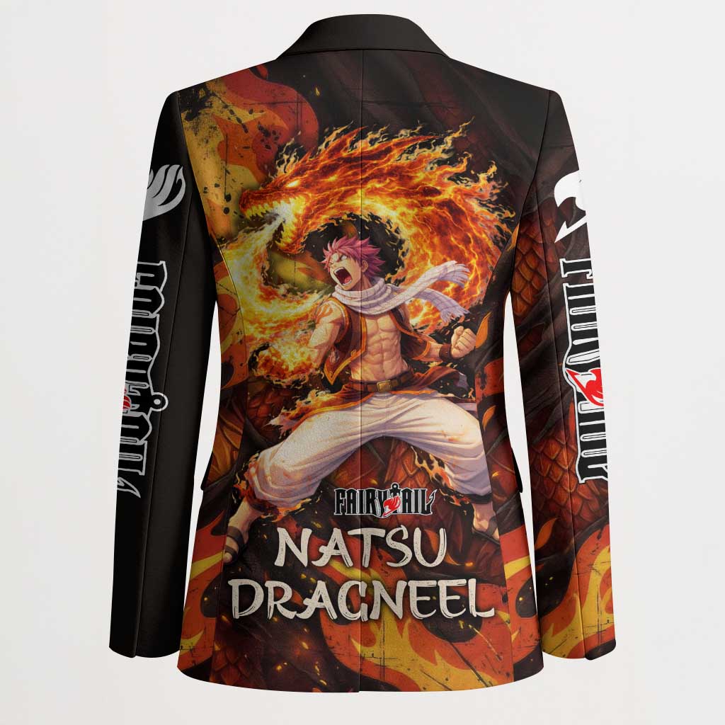 Natsu Dragneel Fairy Tail Blazer Flame Magic Anime Style with Dragon Emblem and Fire Seal