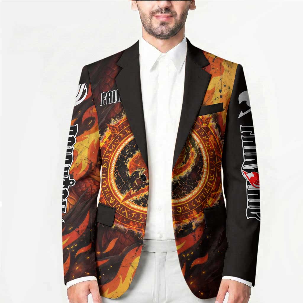 Natsu Dragneel Fairy Tail Blazer Flame Magic Anime Style with Dragon Emblem and Fire Seal