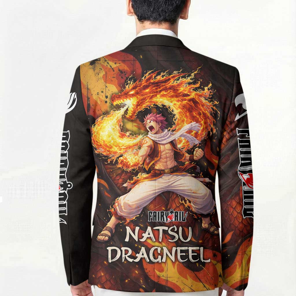 Natsu Dragneel Fairy Tail Blazer Flame Magic Anime Style with Dragon Emblem and Fire Seal