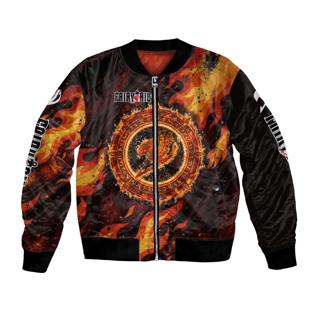 Natsu Dragneel Fairy Tail Bomber Jacket Flame Magic Anime Style with Dragon Emblem and Fire Seal