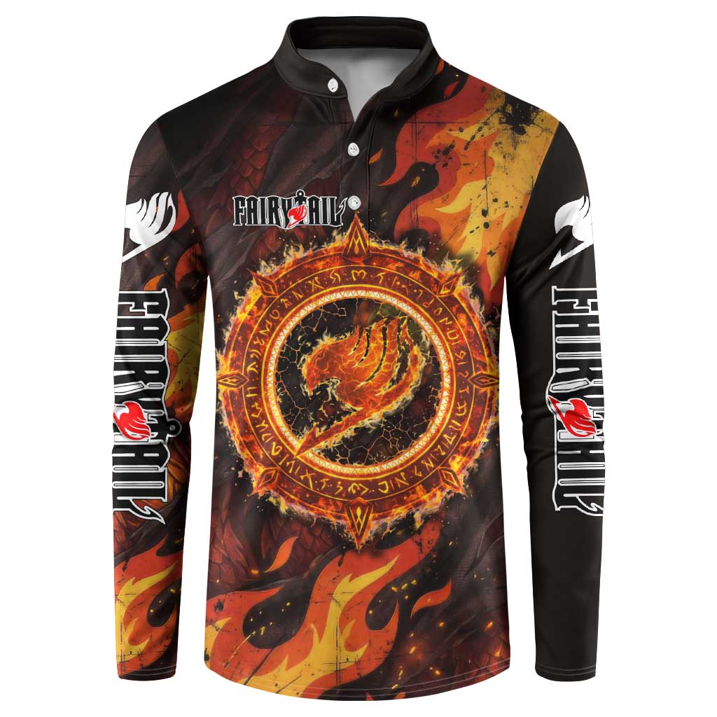 Natsu Dragneel Fairy Tail Button Sweatshirt Flame Magic Anime Style with Dragon Emblem and Fire Seal