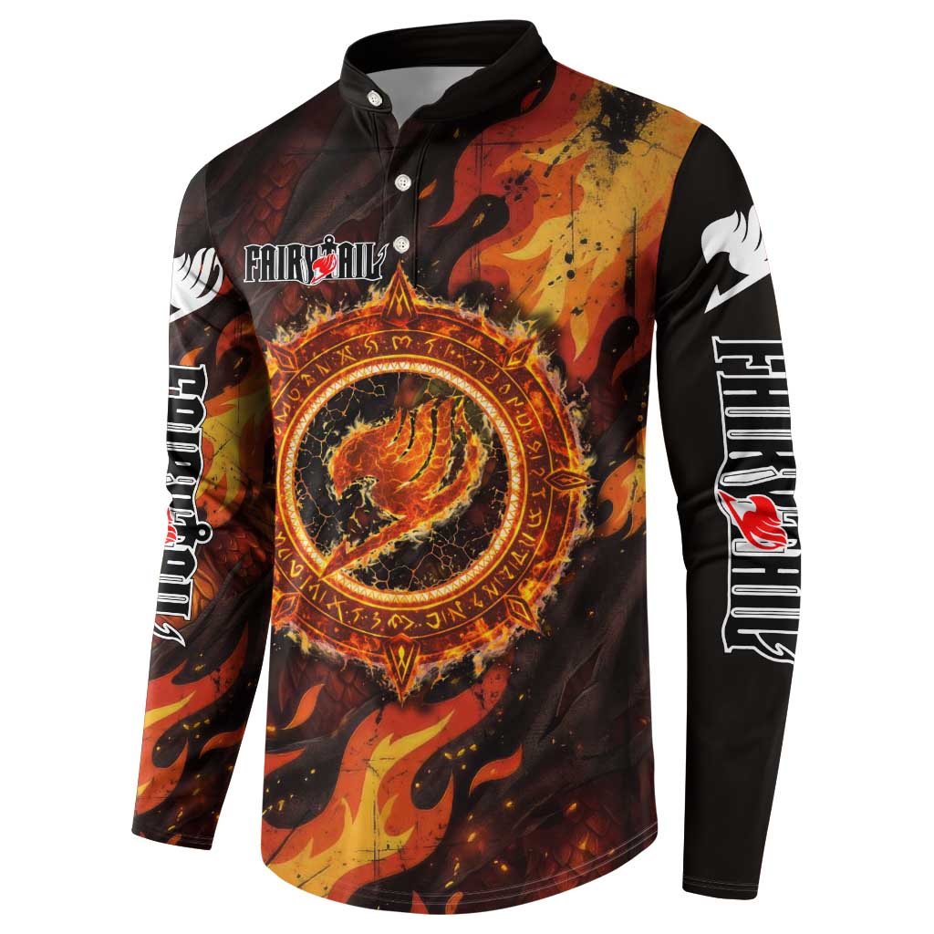 Natsu Dragneel Fairy Tail Button Sweatshirt Flame Magic Anime Style with Dragon Emblem and Fire Seal