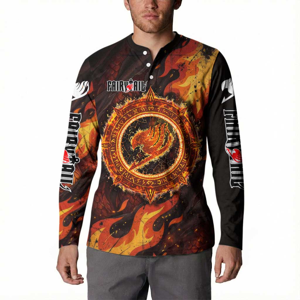Natsu Dragneel Fairy Tail Button Sweatshirt Flame Magic Anime Style with Dragon Emblem and Fire Seal