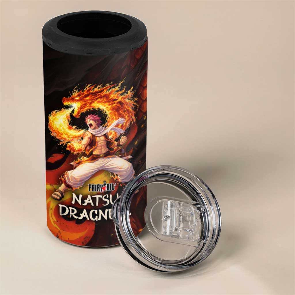 Natsu Dragneel Fairy Tail 4 in 1 Can Cooler Tumbler Flame Magic Anime Style with Dragon Emblem and Fire Seal