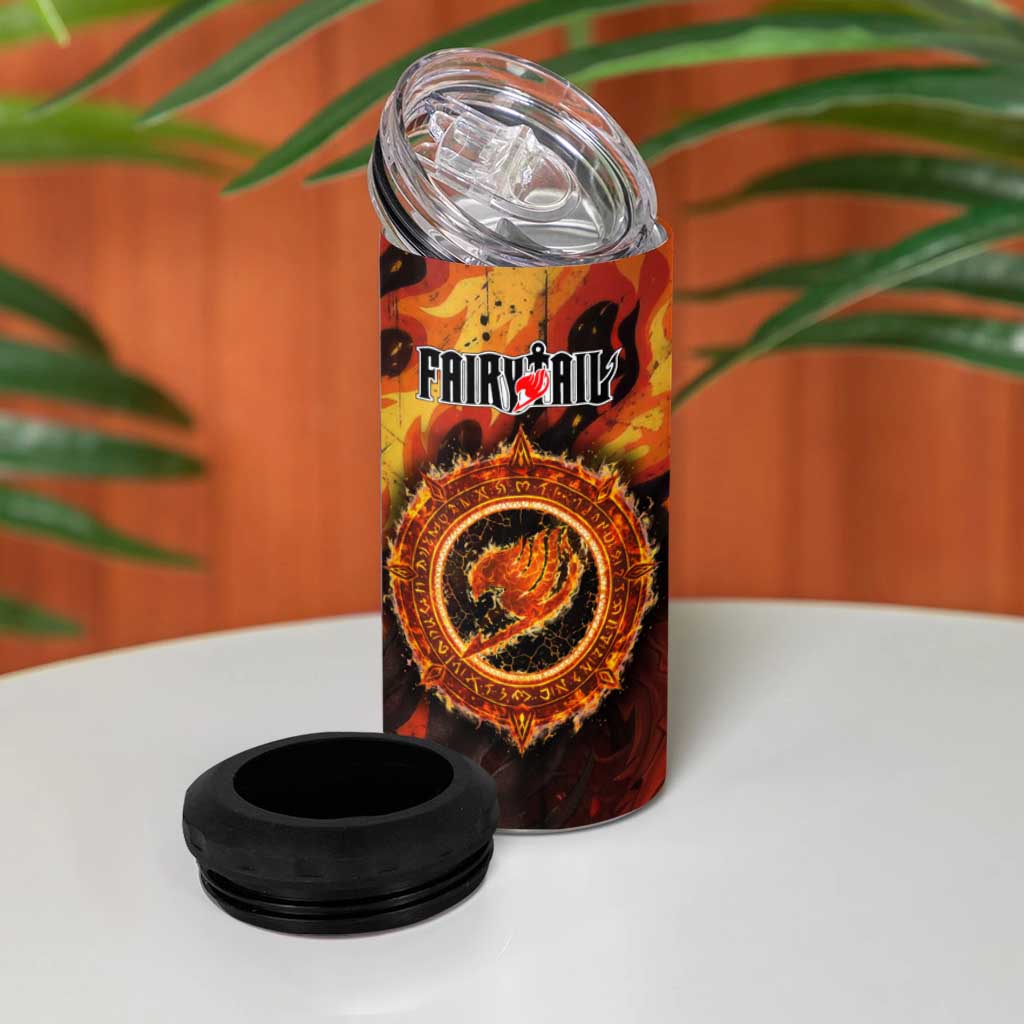 Natsu Dragneel Fairy Tail 4 in 1 Can Cooler Tumbler Flame Magic Anime Style with Dragon Emblem and Fire Seal