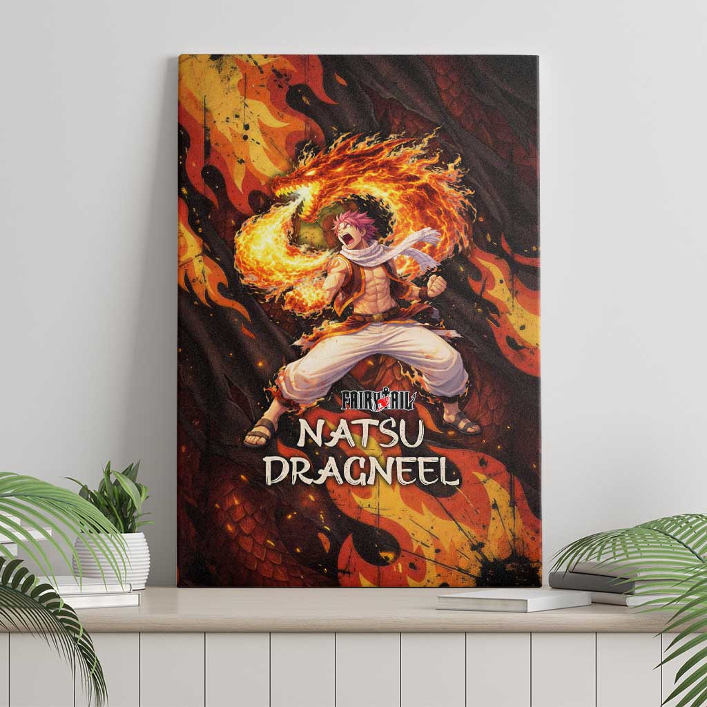 Natsu Dragneel Fairy Tail Canvas Wall Art Flame Magic Anime Style with Dragon Emblem and Fire Seal