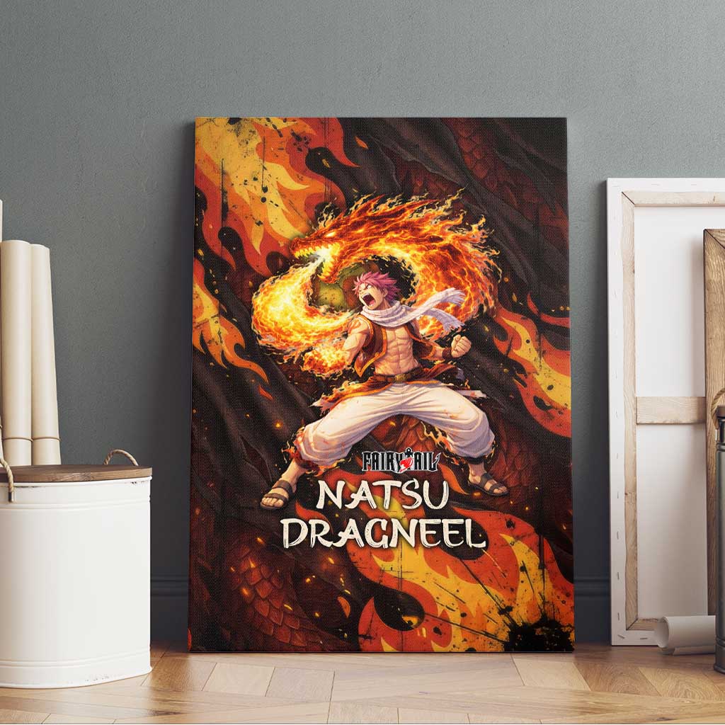 Natsu Dragneel Fairy Tail Canvas Wall Art Flame Magic Anime Style with Dragon Emblem and Fire Seal