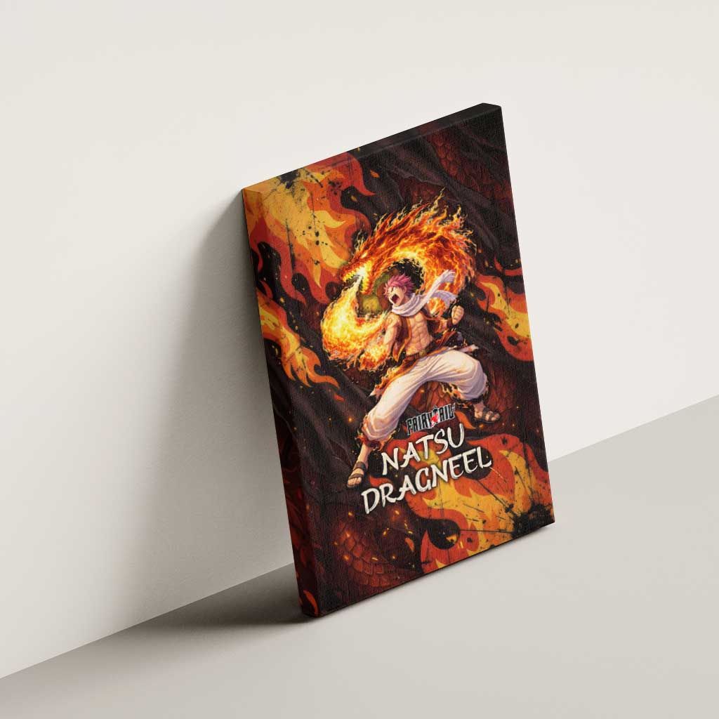 Natsu Dragneel Fairy Tail Canvas Wall Art Flame Magic Anime Style with Dragon Emblem and Fire Seal