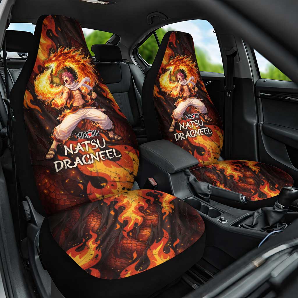 Natsu Dragneel Fairy Tail Car Seat Cover Flame Magic Anime Style with Dragon Emblem and Fire Seal