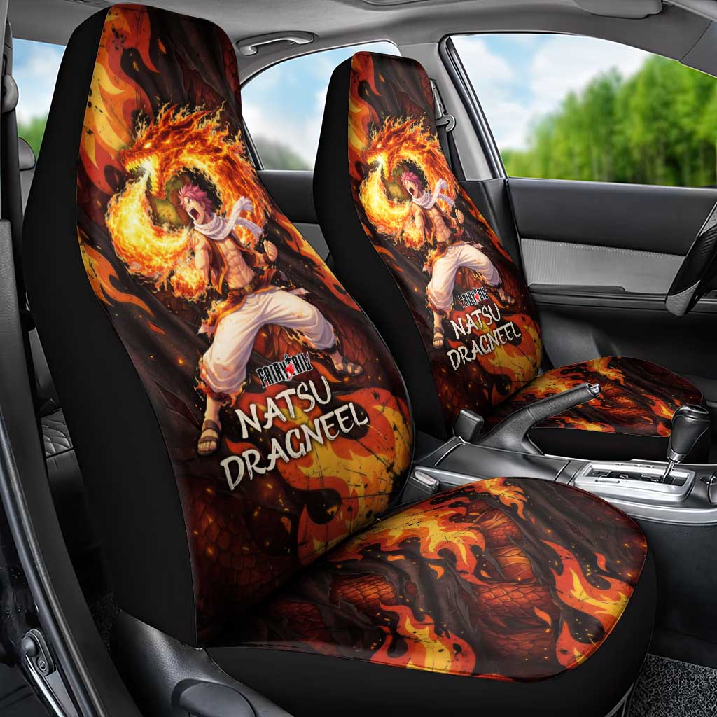 Natsu Dragneel Fairy Tail Car Seat Cover Flame Magic Anime Style with Dragon Emblem and Fire Seal