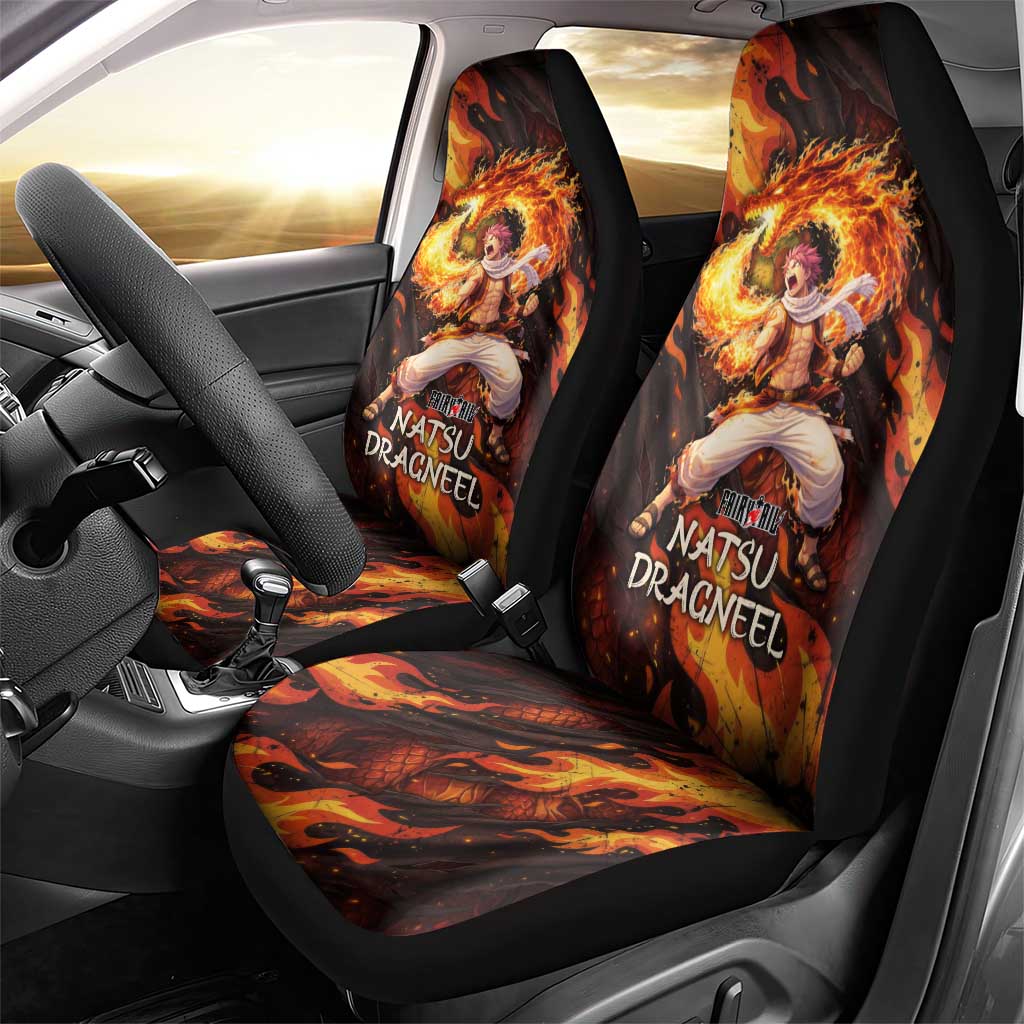 Natsu Dragneel Fairy Tail Car Seat Cover Flame Magic Anime Style with Dragon Emblem and Fire Seal