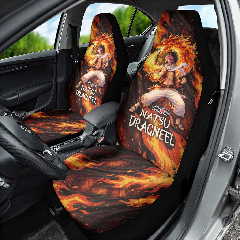 Natsu Dragneel Fairy Tail Car Seat Cover Flame Magic Anime Style with Dragon Emblem and Fire Seal