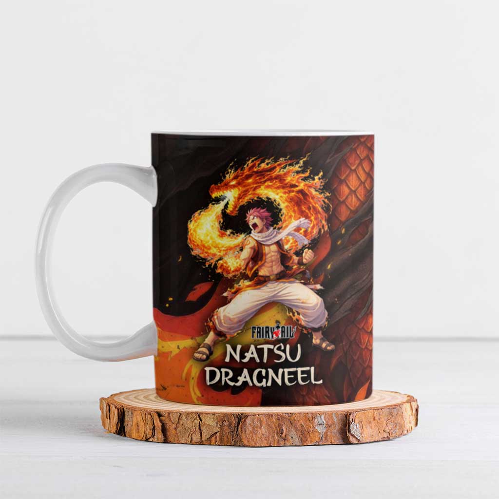 Natsu Dragneel Fairy Tail Ceramic Mug Flame Magic Anime Style with Dragon Emblem and Fire Seal