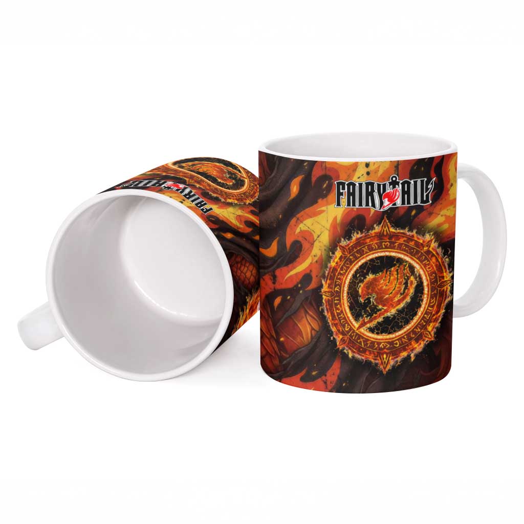Natsu Dragneel Fairy Tail Ceramic Mug Flame Magic Anime Style with Dragon Emblem and Fire Seal