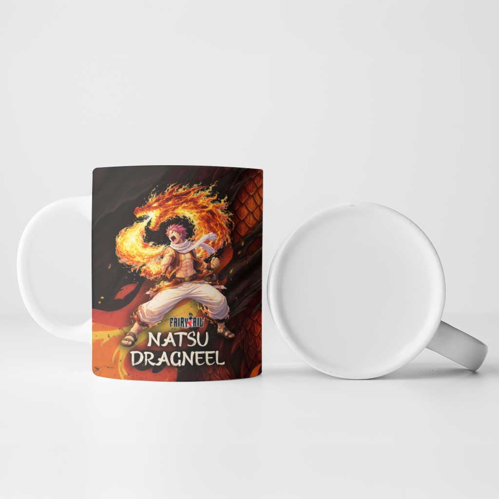 Natsu Dragneel Fairy Tail Ceramic Mug Flame Magic Anime Style with Dragon Emblem and Fire Seal