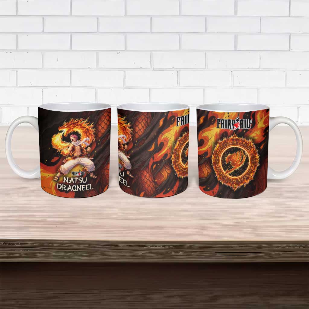 Natsu Dragneel Fairy Tail Ceramic Mug Flame Magic Anime Style with Dragon Emblem and Fire Seal