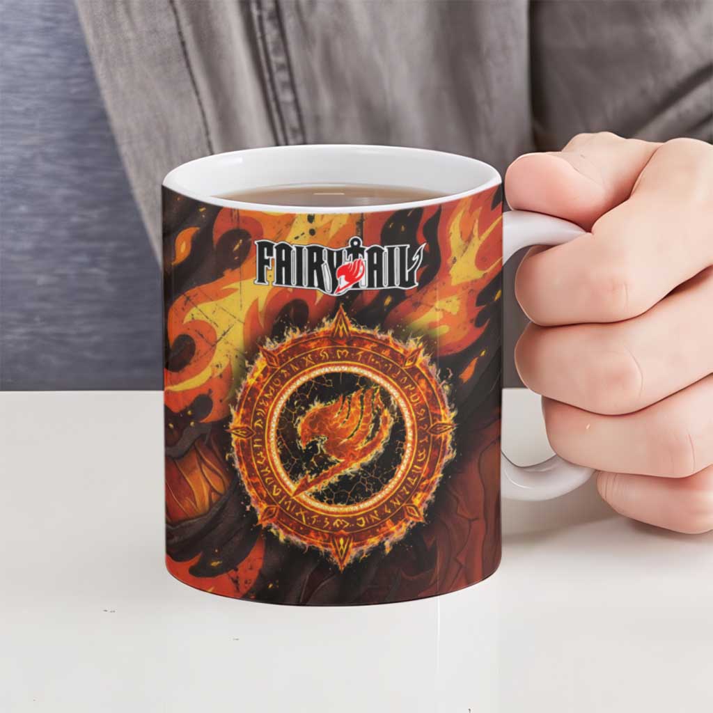 Natsu Dragneel Fairy Tail Ceramic Mug Flame Magic Anime Style with Dragon Emblem and Fire Seal