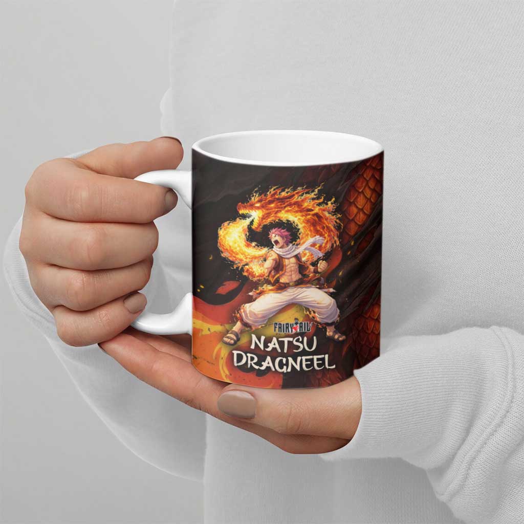 Natsu Dragneel Fairy Tail Ceramic Mug Flame Magic Anime Style with Dragon Emblem and Fire Seal