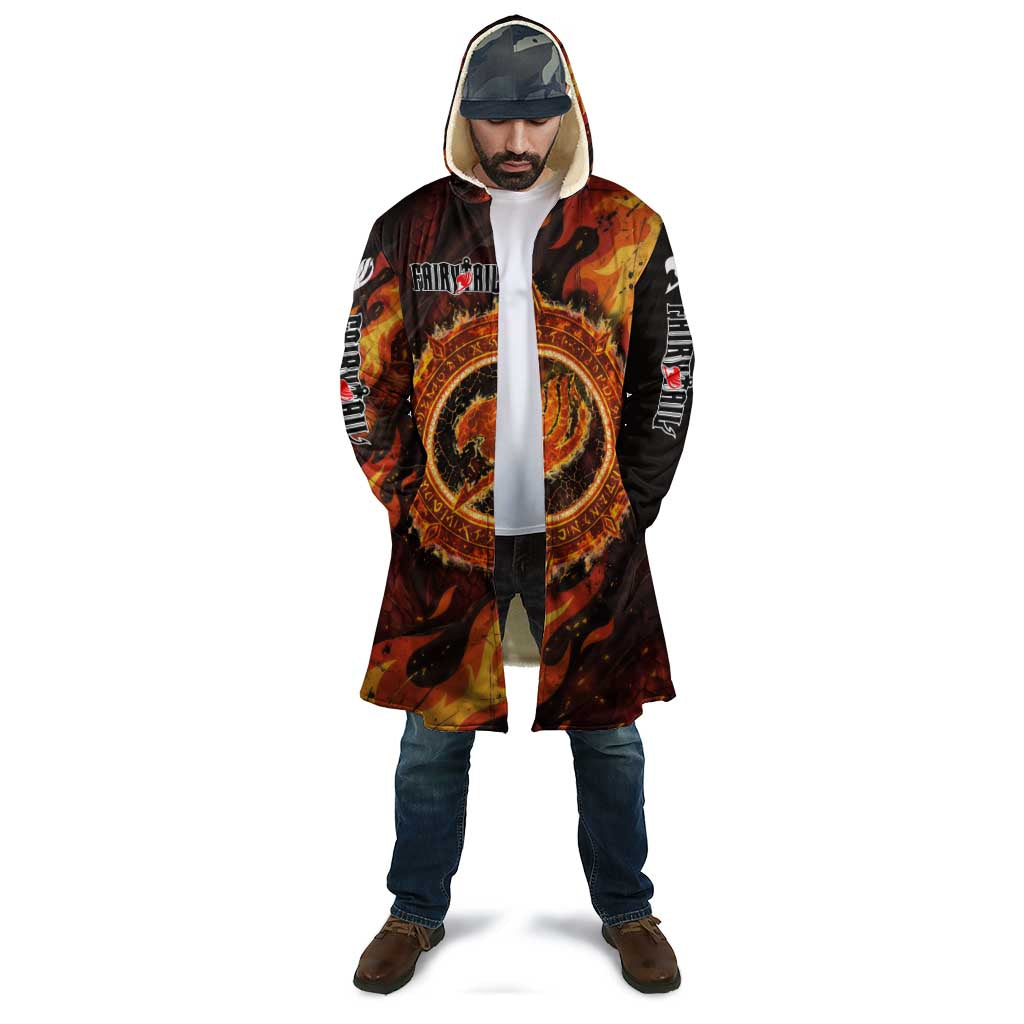 Natsu Dragneel Fairy Tail Cloak Flame Magic Anime Style with Dragon Emblem and Fire Seal