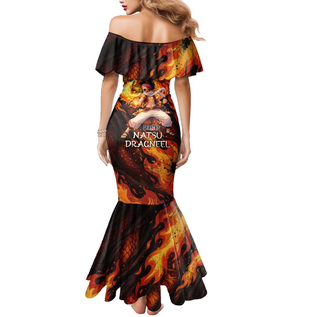 Natsu Dragneel Fairy Tail Family Matching Mermaid Dress and Hawaiian Shirt Flame Magic Anime Style with Dragon Emblem and Fire Seal