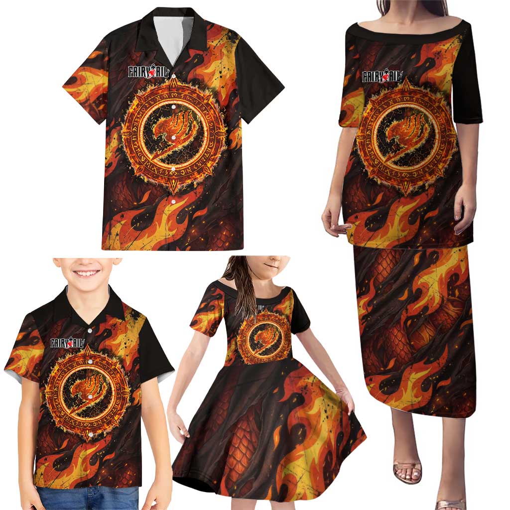 Natsu Dragneel Fairy Tail Family Matching Puletasi and Hawaiian Shirt Flame Magic Anime Style with Dragon Emblem and Fire Seal