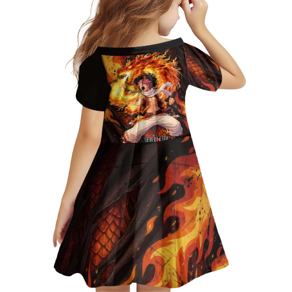 Natsu Dragneel Fairy Tail Family Matching Short Sleeve Bodycon Dress and Hawaiian Shirt Flame Magic Anime Style with Dragon Emblem and Fire Seal