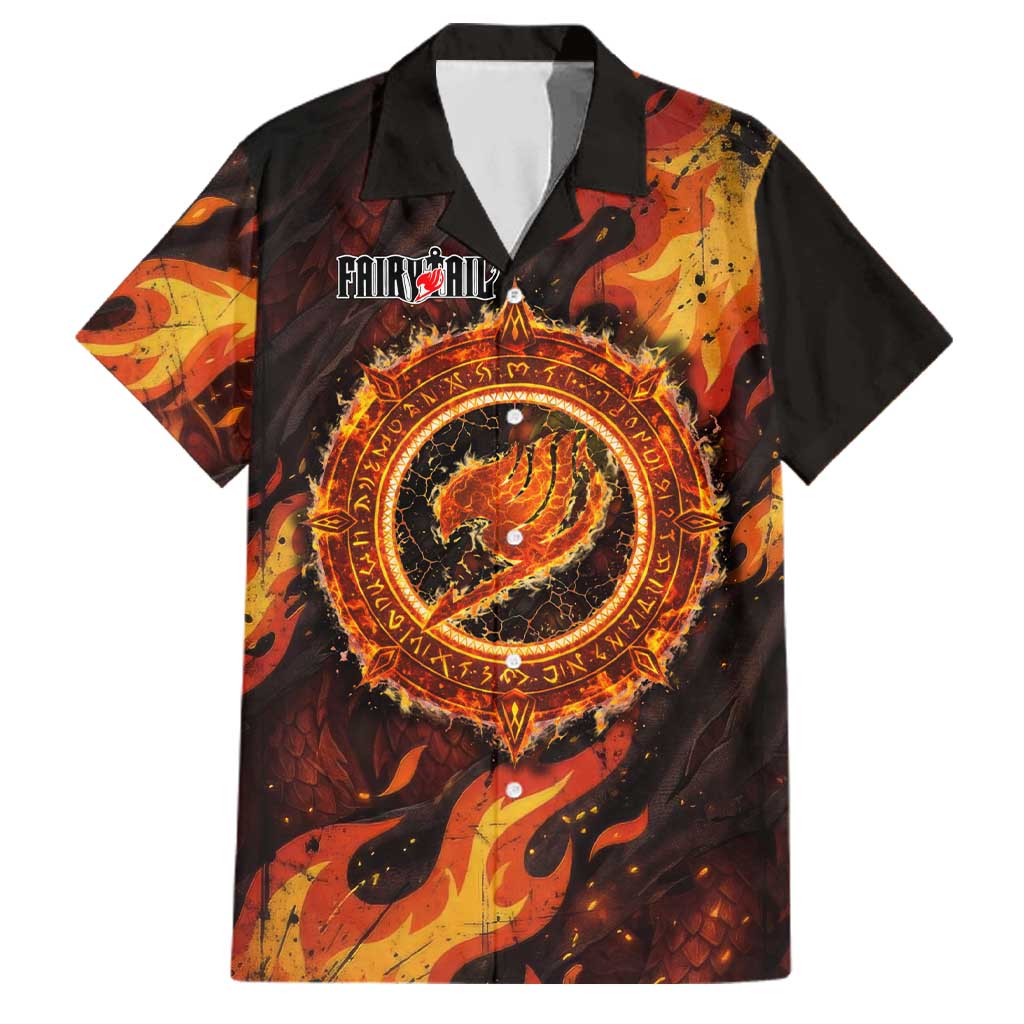 Natsu Dragneel Fairy Tail Family Matching Short Sleeve Bodycon Dress and Hawaiian Shirt Flame Magic Anime Style with Dragon Emblem and Fire Seal