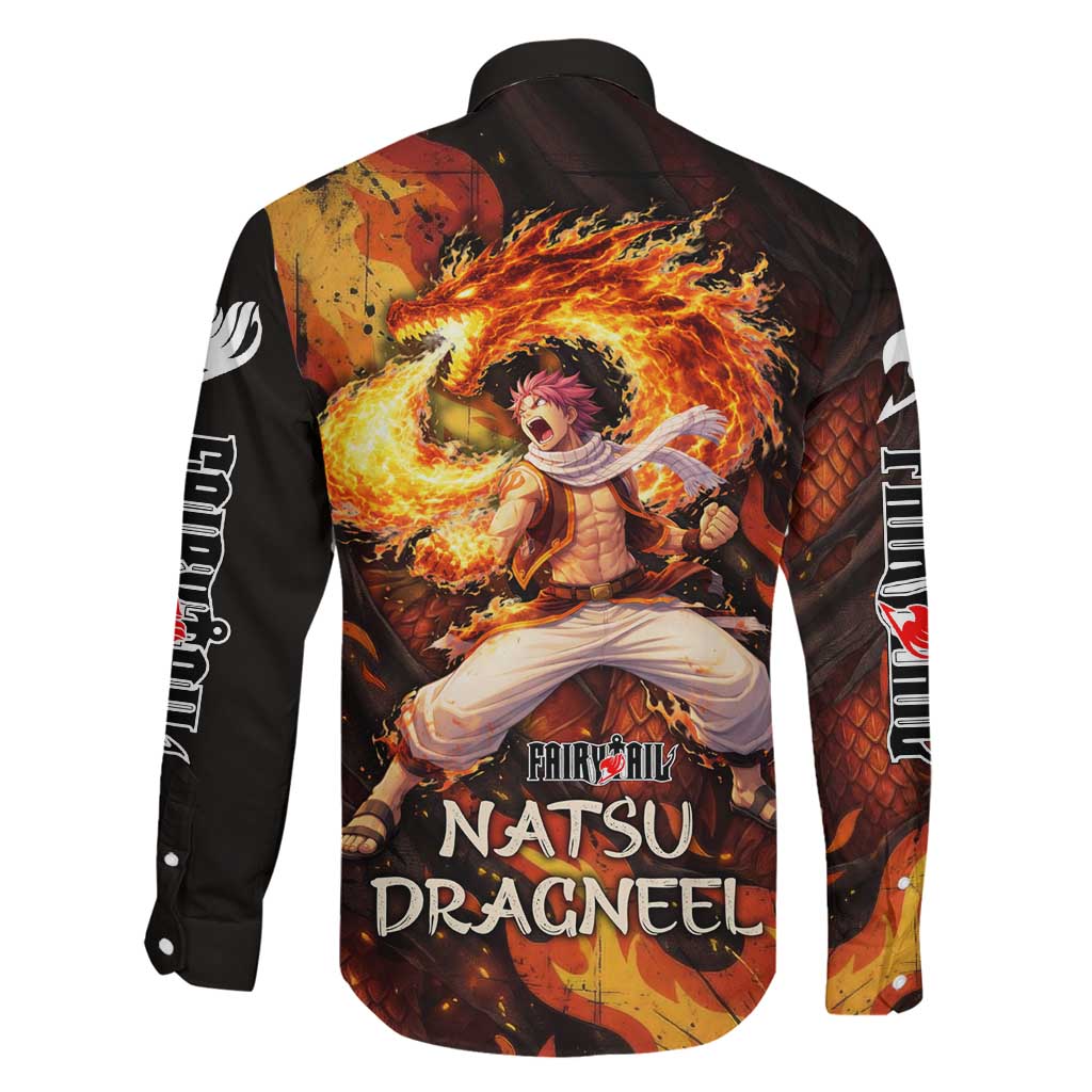 Natsu Dragneel Fairy Tail Family Matching Short Sleeve Bodycon Dress and Hawaiian Shirt Flame Magic Anime Style with Dragon Emblem and Fire Seal