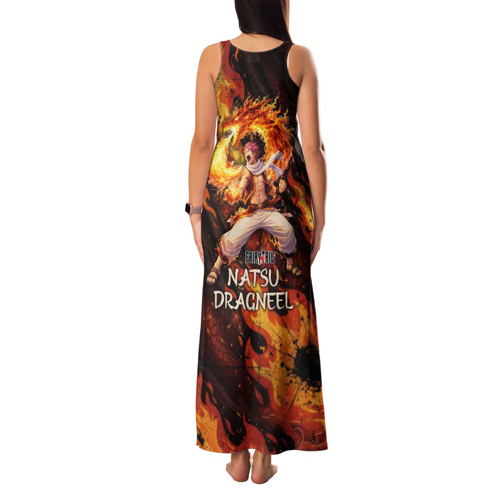 Natsu Dragneel Fairy Tail Family Matching Tank Maxi Dress and Hawaiian Shirt Flame Magic Anime Style with Dragon Emblem and Fire Seal