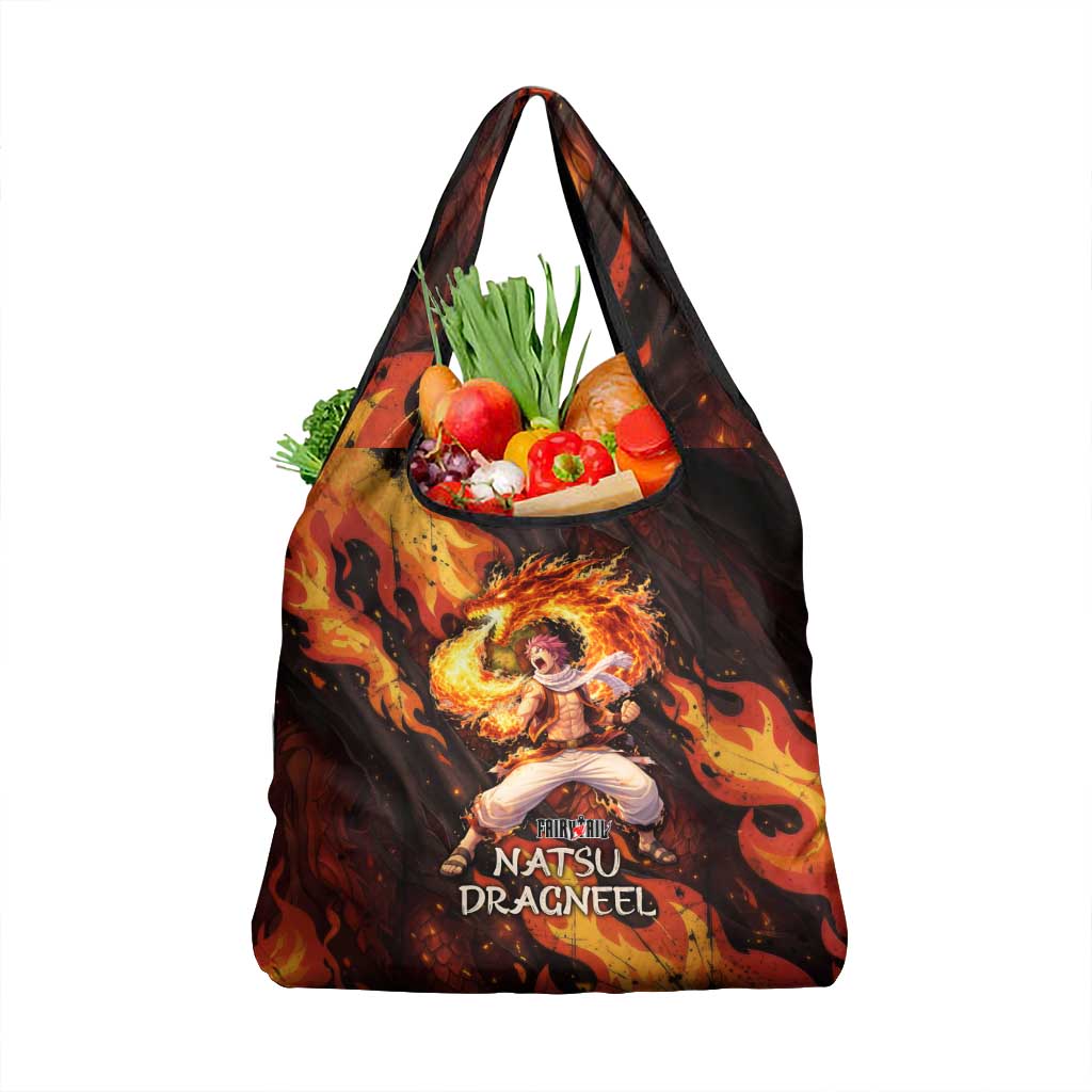 Natsu Dragneel Fairy Tail Grocery Bag Flame Magic Anime Style with Dragon Emblem and Fire Seal