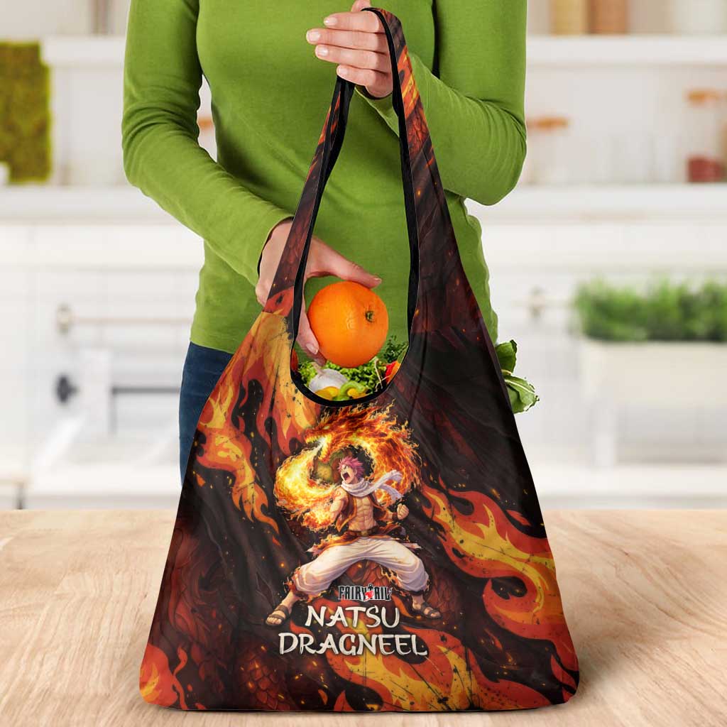 Natsu Dragneel Fairy Tail Grocery Bag Flame Magic Anime Style with Dragon Emblem and Fire Seal