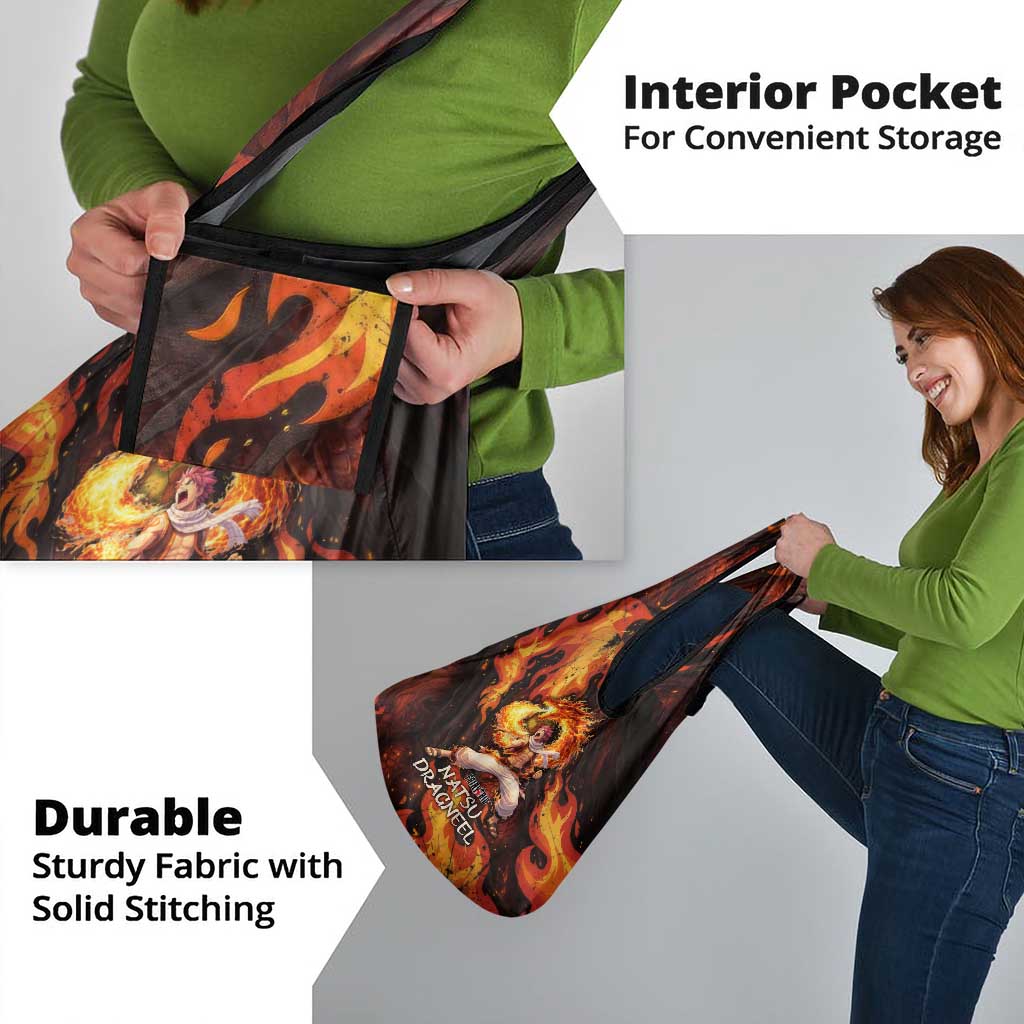 Natsu Dragneel Fairy Tail Grocery Bag Flame Magic Anime Style with Dragon Emblem and Fire Seal