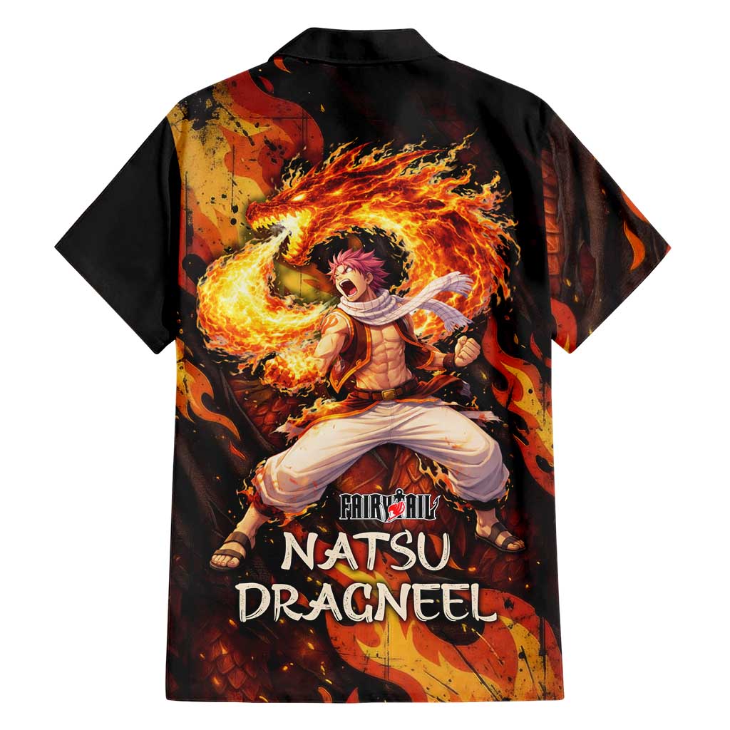Natsu Dragneel Fairy Tail Hawaiian Shirt Flame Magic Anime Style with Dragon Emblem and Fire Seal