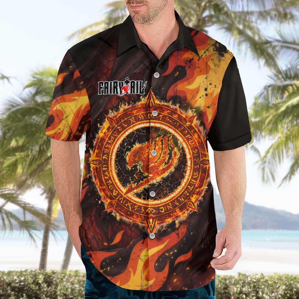 Natsu Dragneel Fairy Tail Hawaiian Shirt Flame Magic Anime Style with Dragon Emblem and Fire Seal
