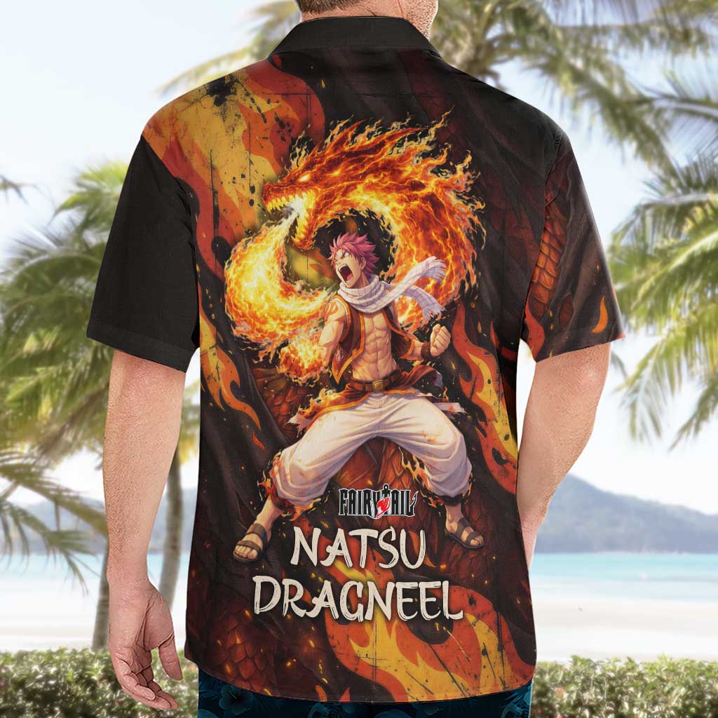 Natsu Dragneel Fairy Tail Hawaiian Shirt Flame Magic Anime Style with Dragon Emblem and Fire Seal