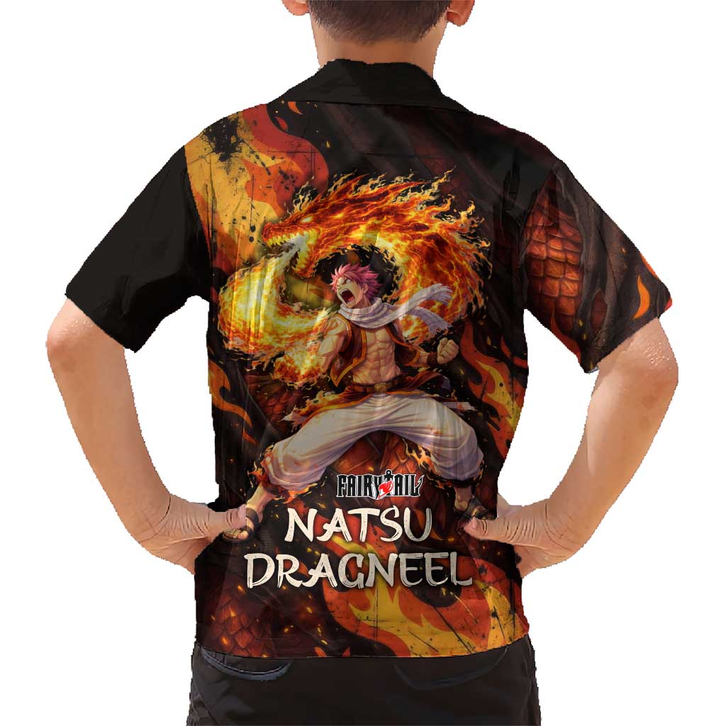 Natsu Dragneel Fairy Tail Hawaiian Shirt Flame Magic Anime Style with Dragon Emblem and Fire Seal