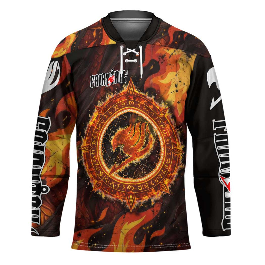 Natsu Dragneel Fairy Tail Hockey Jersey Flame Magic Anime Style with Dragon Emblem and Fire Seal